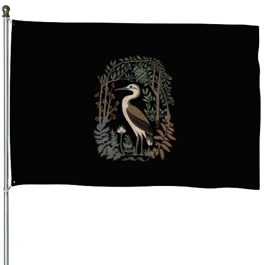 Heron in Forest Foliage Nature Scene House Flags