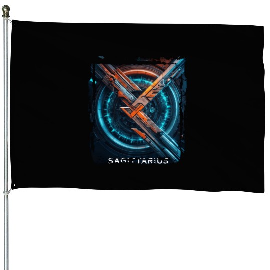Zodiac sign Sagittarius in cyberpunk era Future House Flags