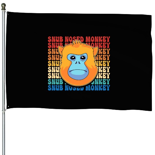 Retro Golden Snub Nosed Monkey Cute Monkey Face House Flags