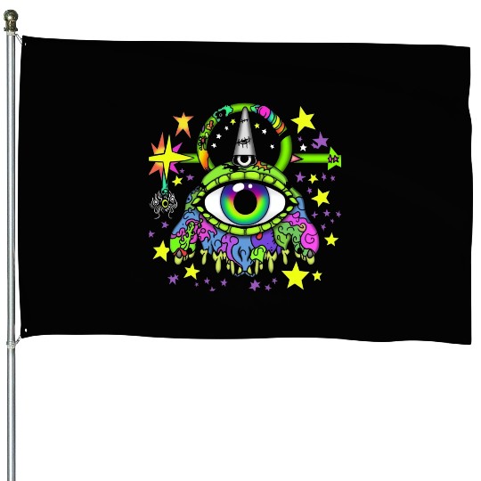 Crazy Psychedelic Pop Punk Monster House Flags