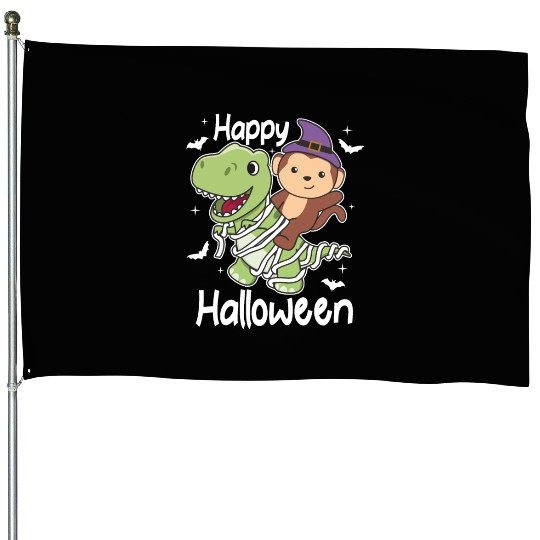 Monkey Happy Halloween T-rex Mummy Costume House Flags