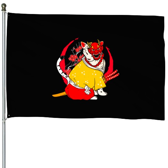 Kanji Japan Katana Oni Ninja Cat Samurai House Flags