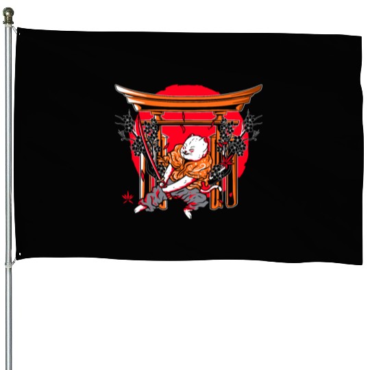 Kanji Japan Katana Ninja Cat Samurai House Flags