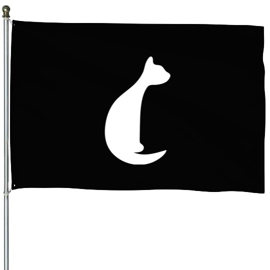 Cute Sitting Cat Pretty Shadow Outline Silhouette House Flags