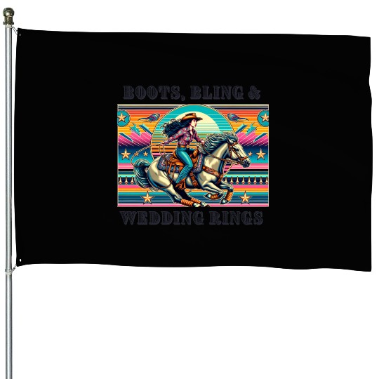 Retro 80's Cowgirl Rodeo | Boots, Bling, & Rings House Flags