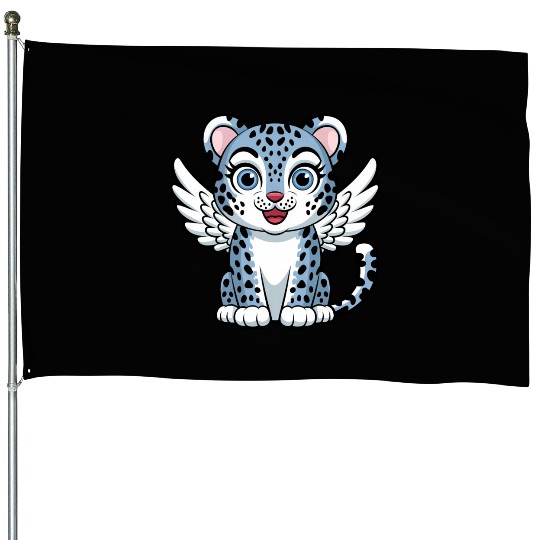 Blue tiger cat with angel wings dreamlike House Flags