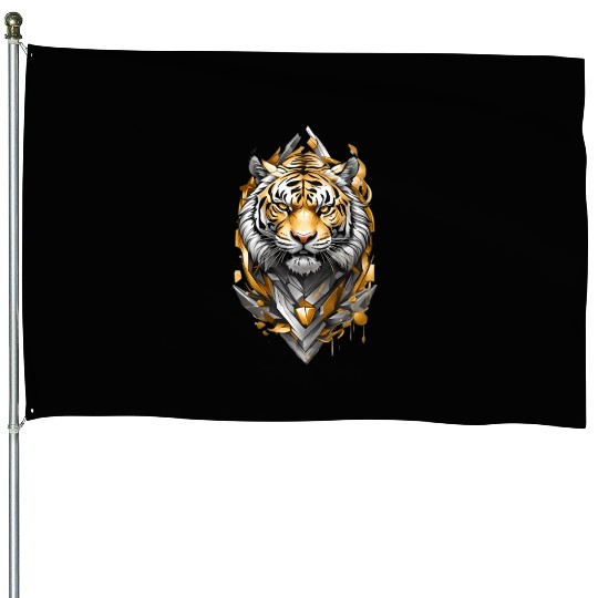 Majestic Tiger Emblem: Gold and Silver Art House Flags