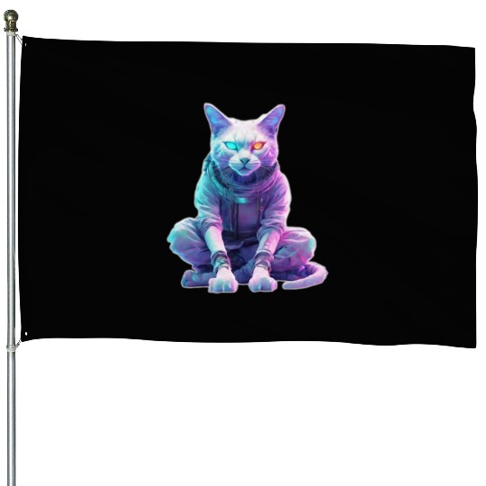 Futuristic Cyberpunk Cat House Flags