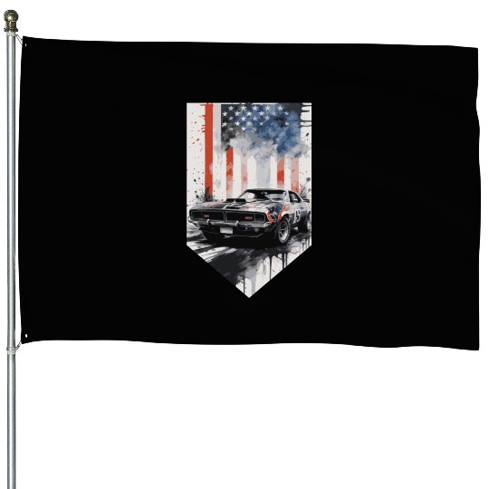 Rev up your patriotism - Muscle car and usa flag House Flags