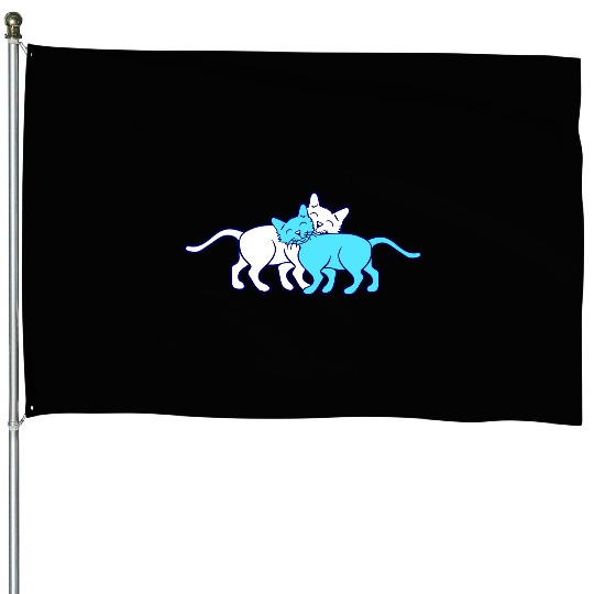 2 Happy Cats Friends Team Two Cuddling Love Couple House Flags