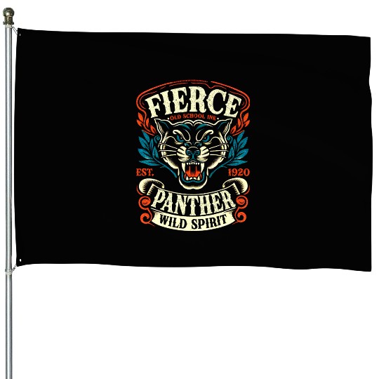 Fierce Panther Old School Tattoo Wild House Flags