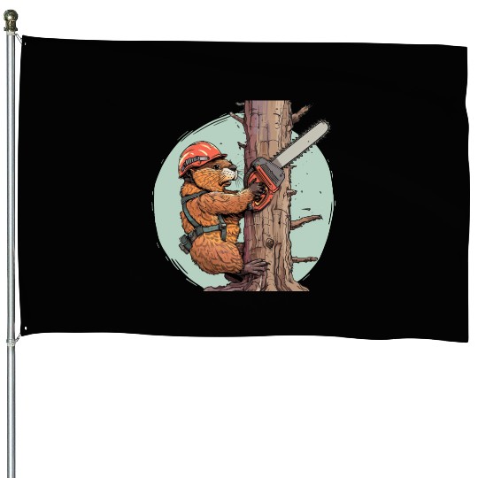 Beaver Lumberjack Chainsaw House Flags