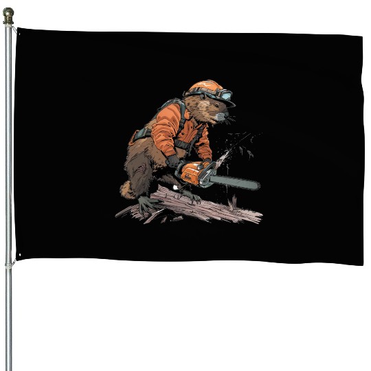 Beaver Lumberjack Chainsaw House Flags