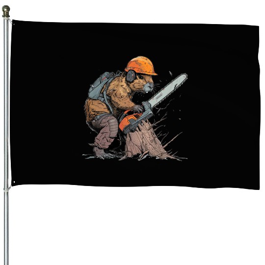 Beaver Lumberjack Chainsaw House Flags