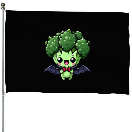 Cute Halloween Broccoli Vampire Cartoon House Flags