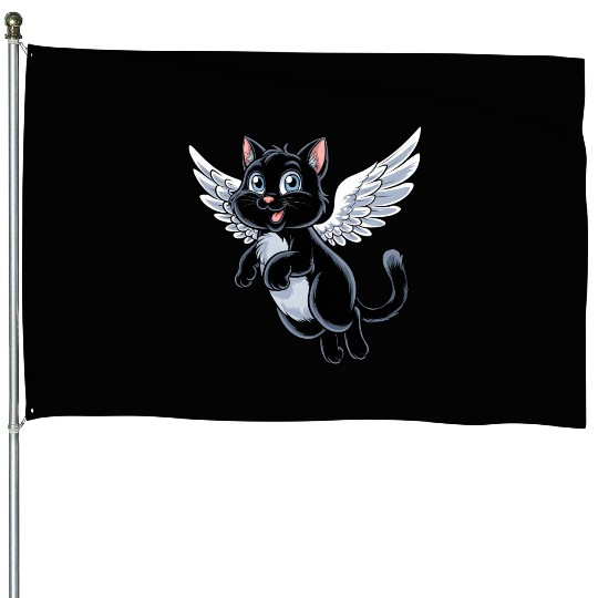 Black Cat with Angel Wings House Flags