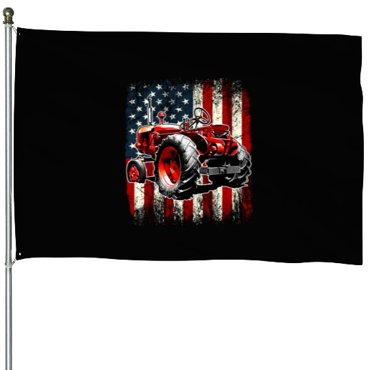 Patriotic Farmer Tractor USA Flag 4th Of July House Flags
