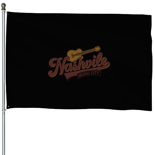 Nashville Music City Logo with Guitar Illustration House Flags