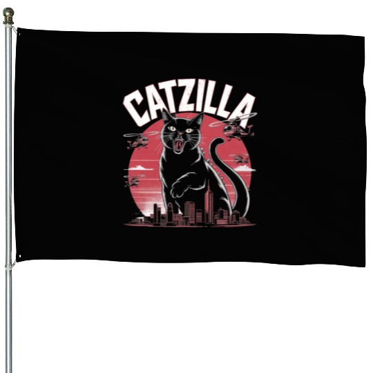 Catzilla Attacks City Design House Flags