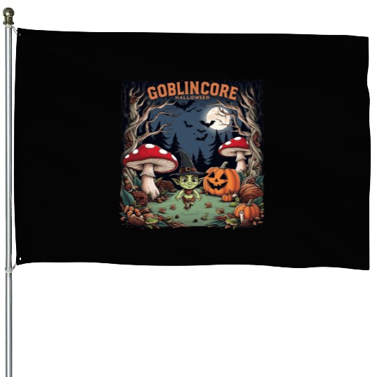 Halloween goblincore enchanted forest goblin House Flags