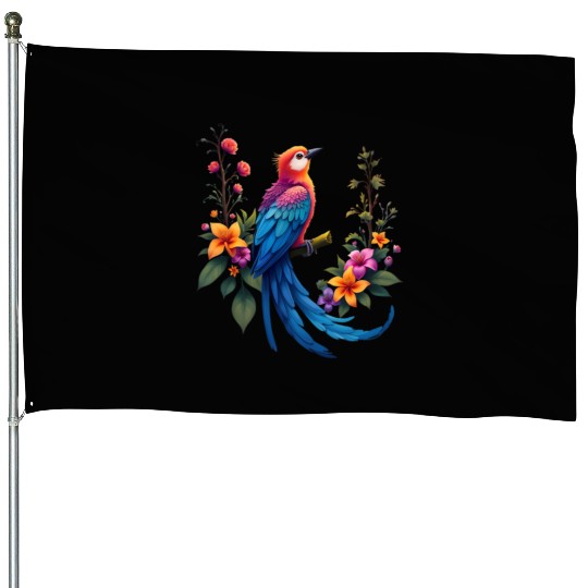 Fantastical Bird Of Paradise Painting House Flags