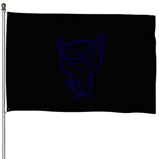 Crazy Cat Weird Funny Eyes Cool Grimace Cartoon House Flags