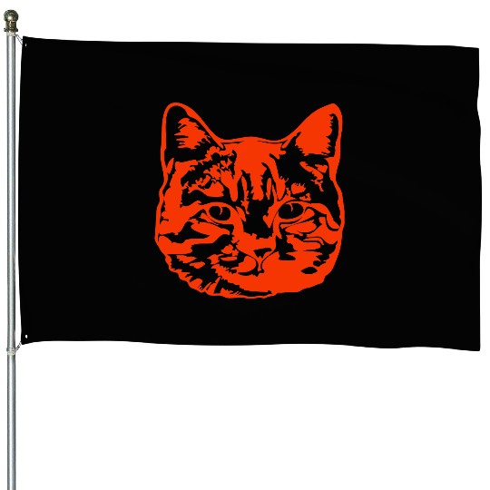 Cool Pretty Cat Head Realistic Looking Face Design House Flags