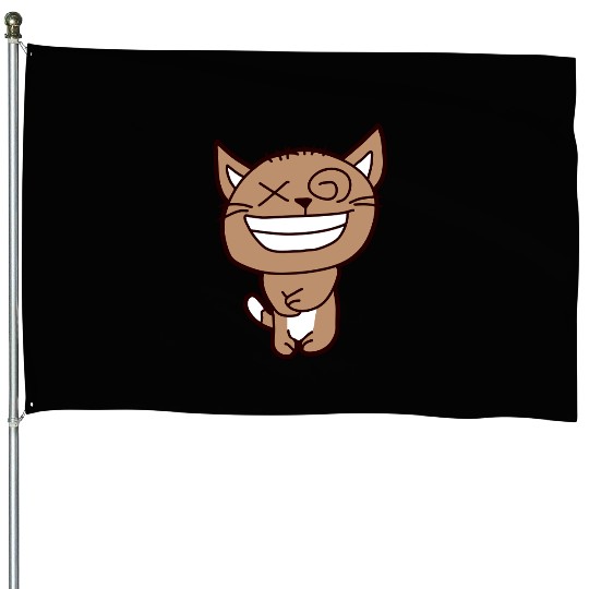 Crazy Cat Weird Funny Eyes Cool Grimace Cartoon House Flags