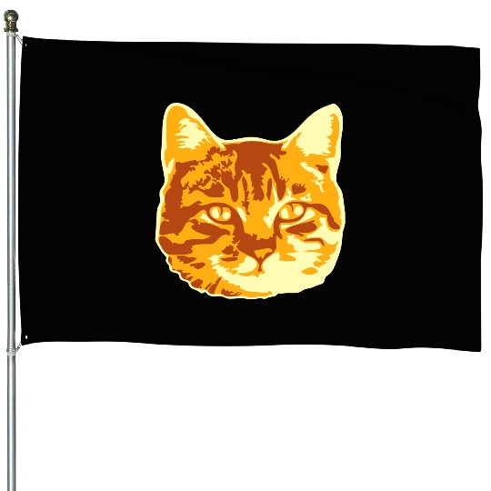 Cool Pretty Cat Head Realistic Looking Face Design House Flags