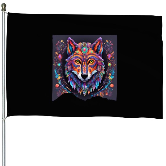 Halloween Wolf Alebrije House Flags