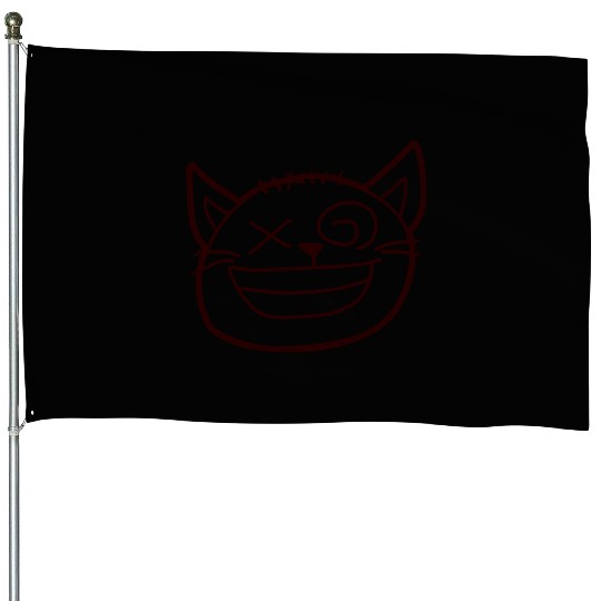 Crazy Cat Weird Funny Eyes Cool Grimace Cartoon House Flags