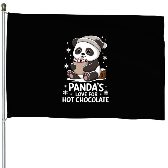 Panda's Love For Hot Chocolate Winter Vibes House Flags