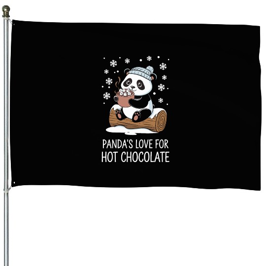 Panda's Love for Hot Chocolate Fun Winter Cozy House Flags