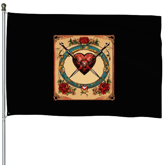 Traditional Tattoo Heart with Cupid Bow House Flags