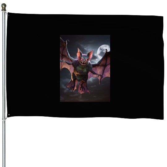 monster zombie bat glowing red eyes halloween House Flags