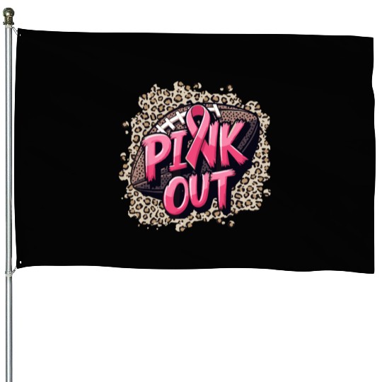 Pink Out Breast Cancer Football Coquette Bow Mom House Flags