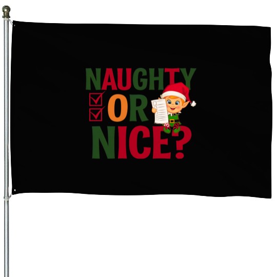 Naughty or Nice Elf Checklist Christmas Fun House Flags