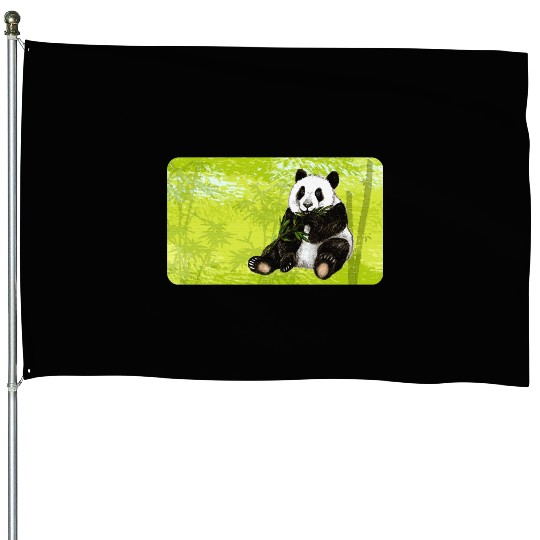 Cute panda bear with bamboo - design for kids House Flags