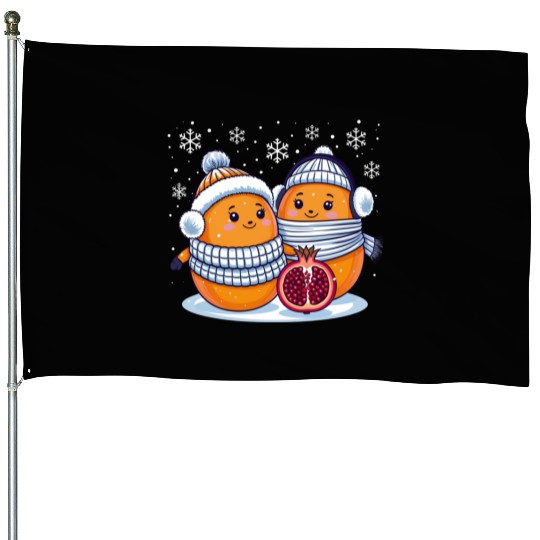 Cozy Winter Fruits: Oranges & Pomegranate House Flags