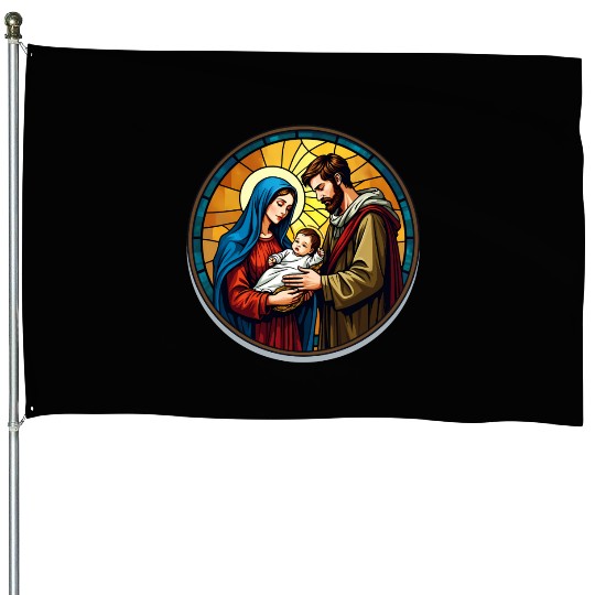 Holy Family Stained Glass Nativity Ar House Flags