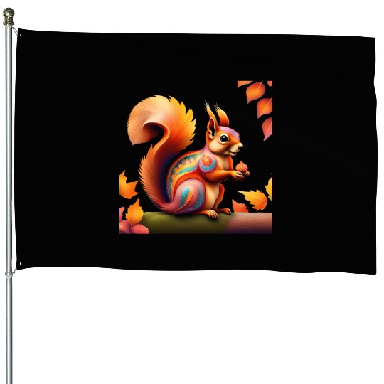 Fall Squirrel Alebrije House Flags