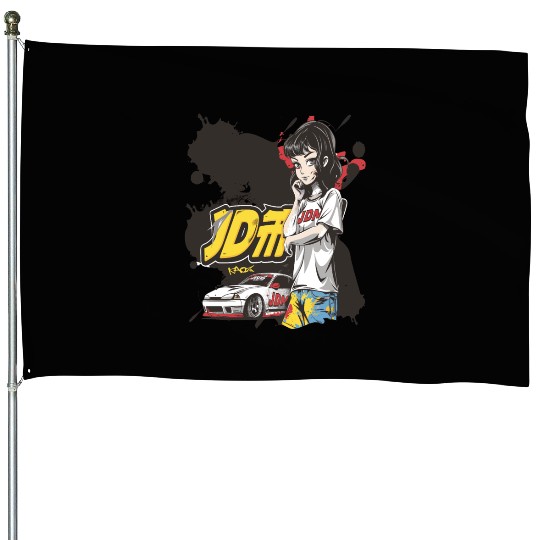 Cute Anime Girl JDM Car Street Racer House Flags