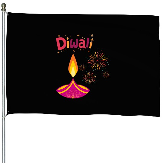 Diwali Design with Lamp & Festive Fireworks House Flags