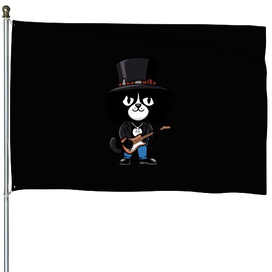Guitar Playing Black & White Cat House Flags