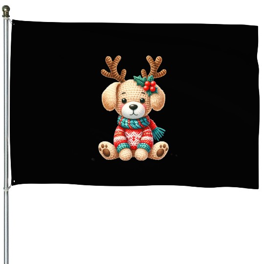 Dog Reindeer Matching Family Christmas Design House Flags