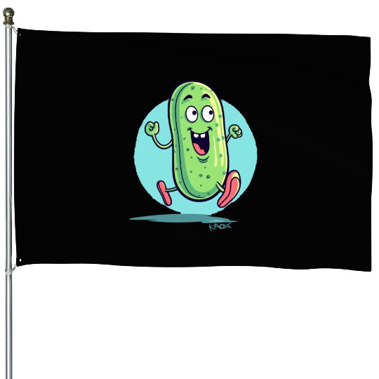 A Happy Running Pickle House Flags