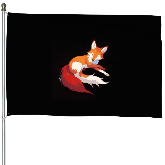 Cute fox - cute animals House Flags