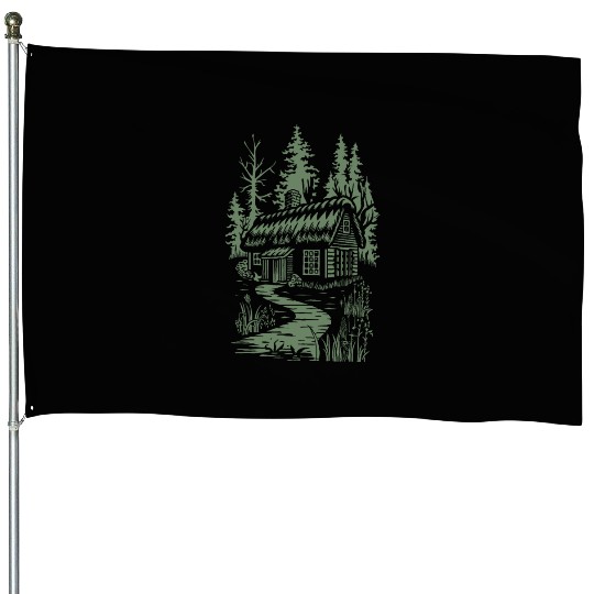 Dark Cottagecore Forest Cabin Fantasy House Flags