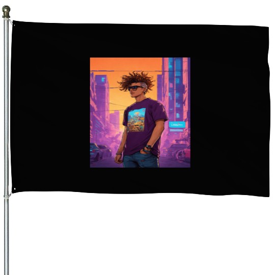 "Edgy Cyberpunk Street Style Portrait Art" House Flags