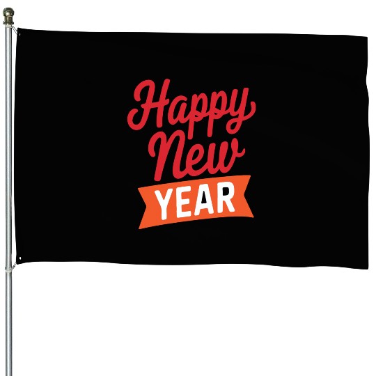 Happy New Year Red and Orange Festive House Flags